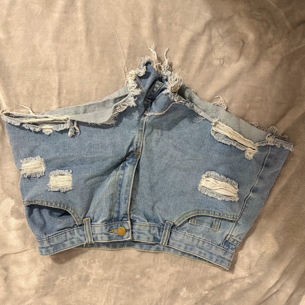 SHEIN Light Blue Distressed Jean Shorts